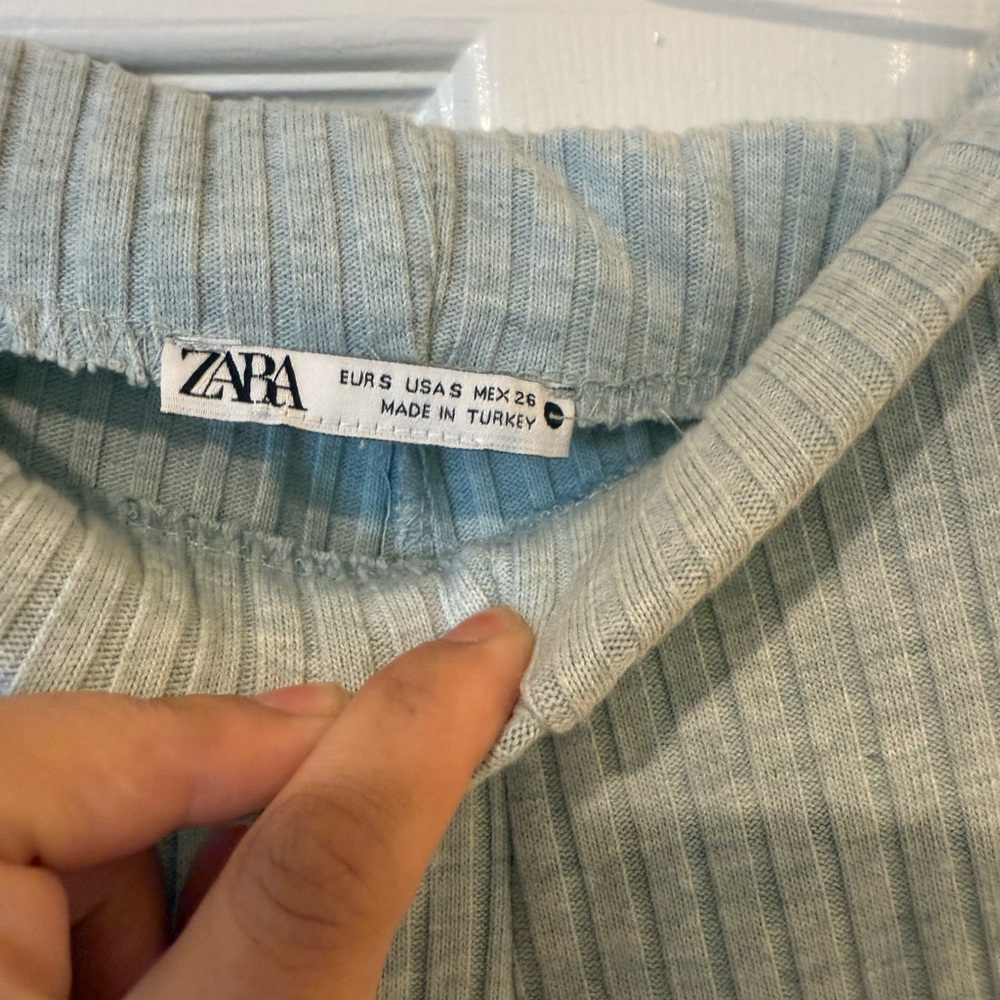 Zara Light Gray Ribbed wide leg pants